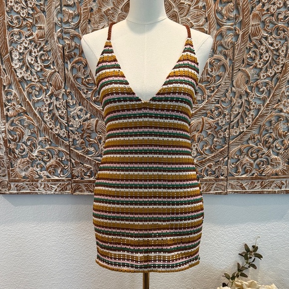 Wild Fable Multicolor Boho Crochet Halter Swim Beach Poolside Cover-up- size S - Picture 2 of 16
